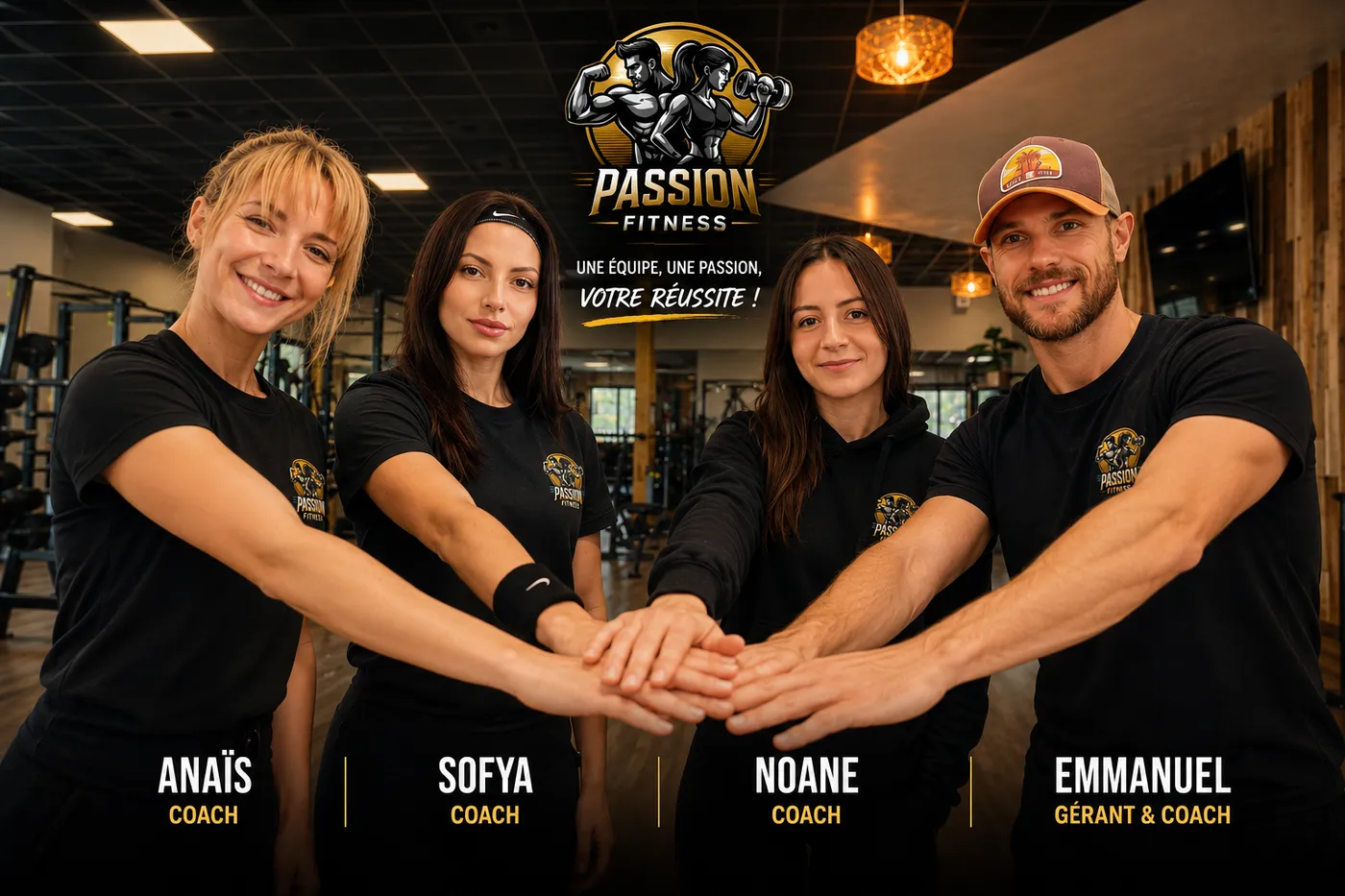 L'équipe de Passion Fitness : les coachs Anaïs, Sofya et Noane, et Emmanuel, gérant et coach